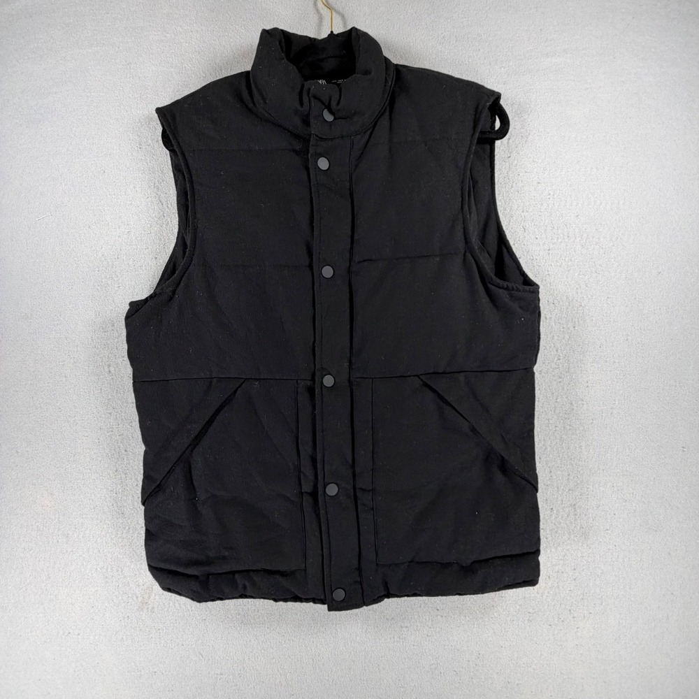 Zara Men's Small Black Puffer Vest High Collar Snap Front Insulated Gilet Jacket